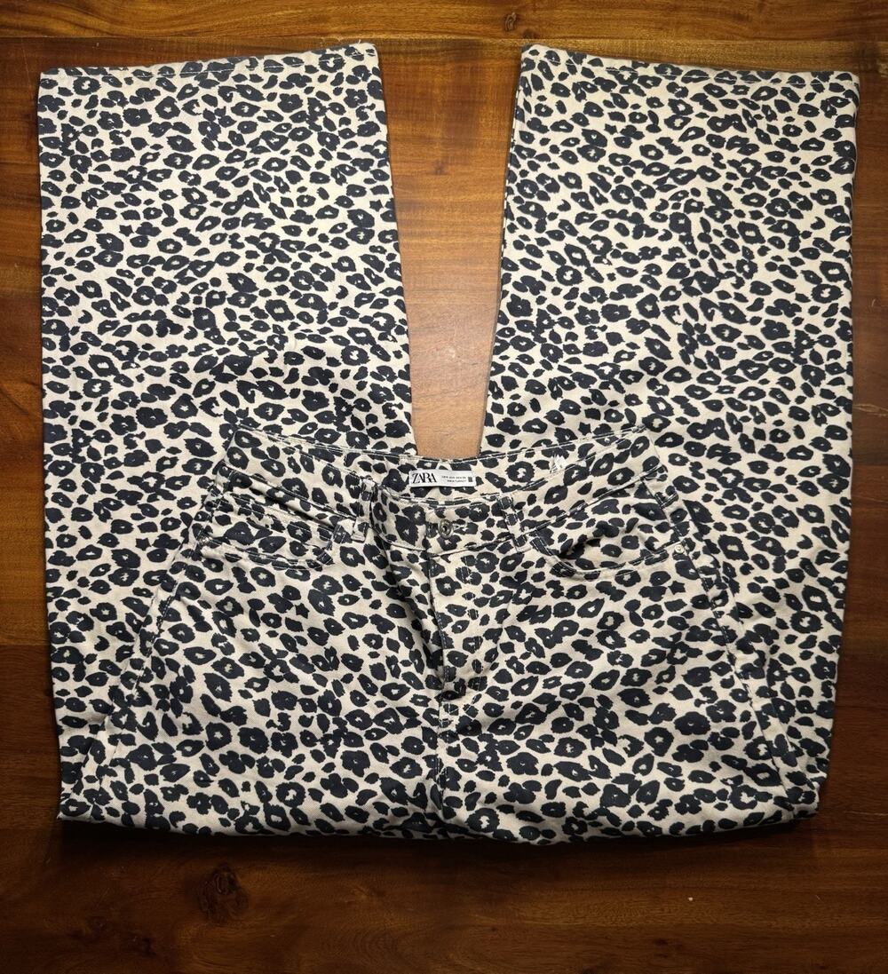 Zara Womens Leopard Print Wide-Leg Baggy High waist Jeans Sz 8